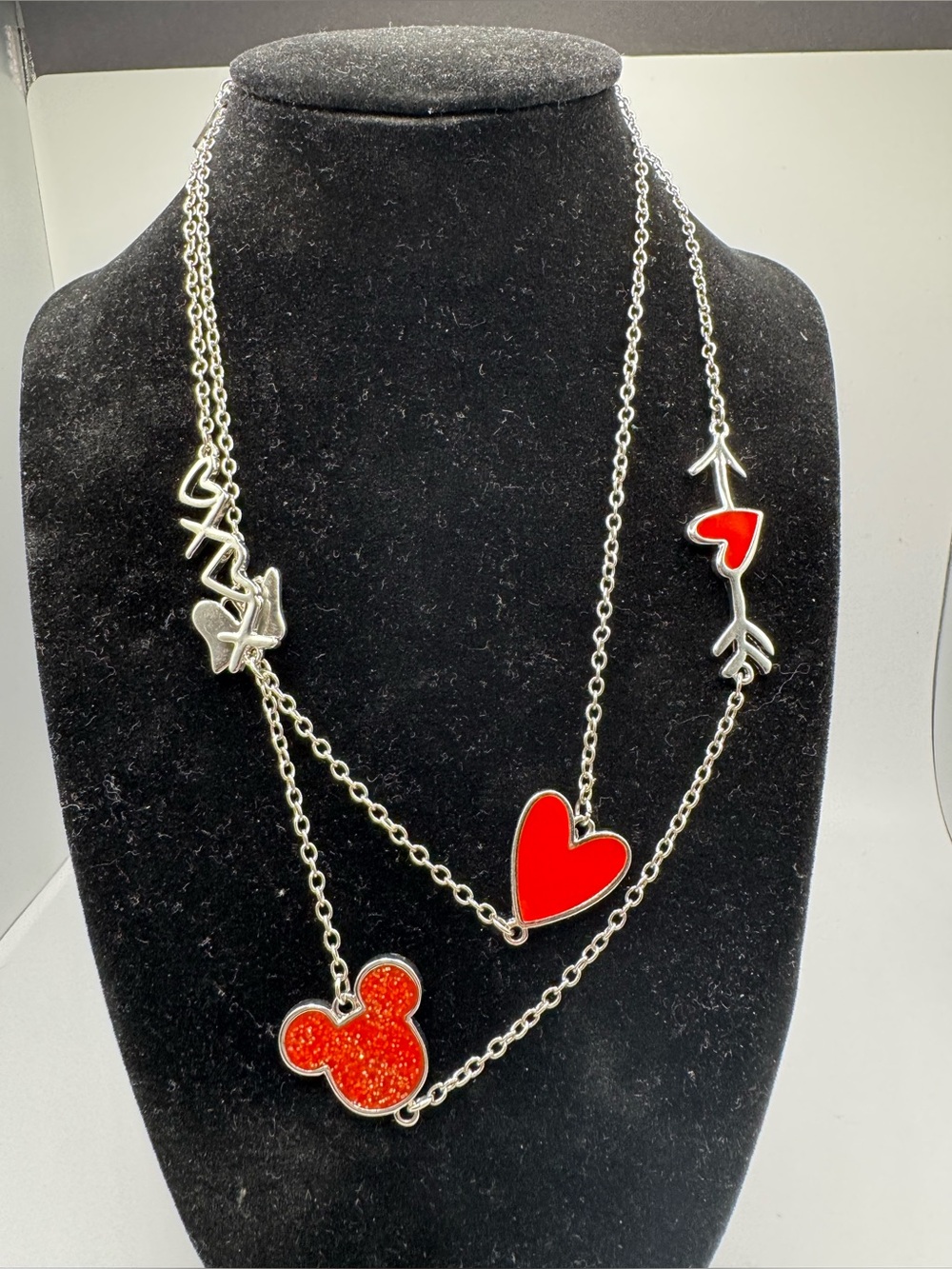 Disney Parks Mickey Heart & Love Charm Necklace 18”
